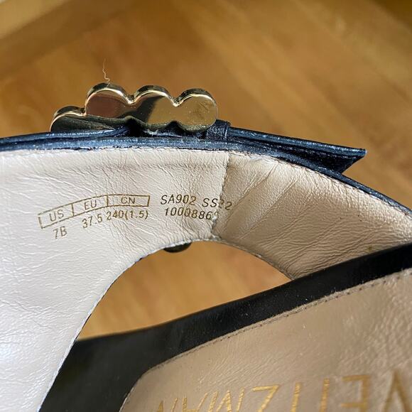 Stuart Weitzman Black Sandals with Pearl Detail - Picture 6 of 9